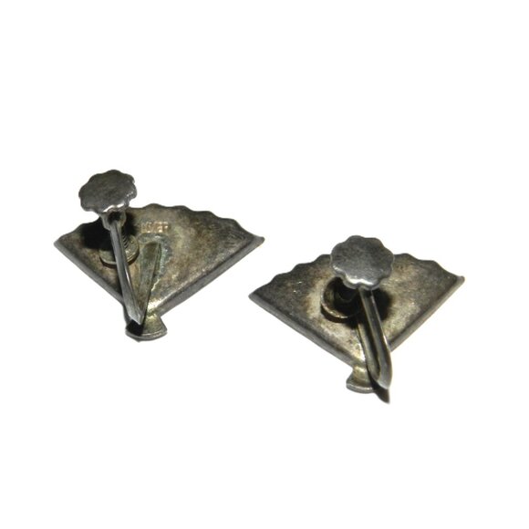Vintage Silver Earrings Damascene Fan Japan Gold Tone - Picture 3 of 12